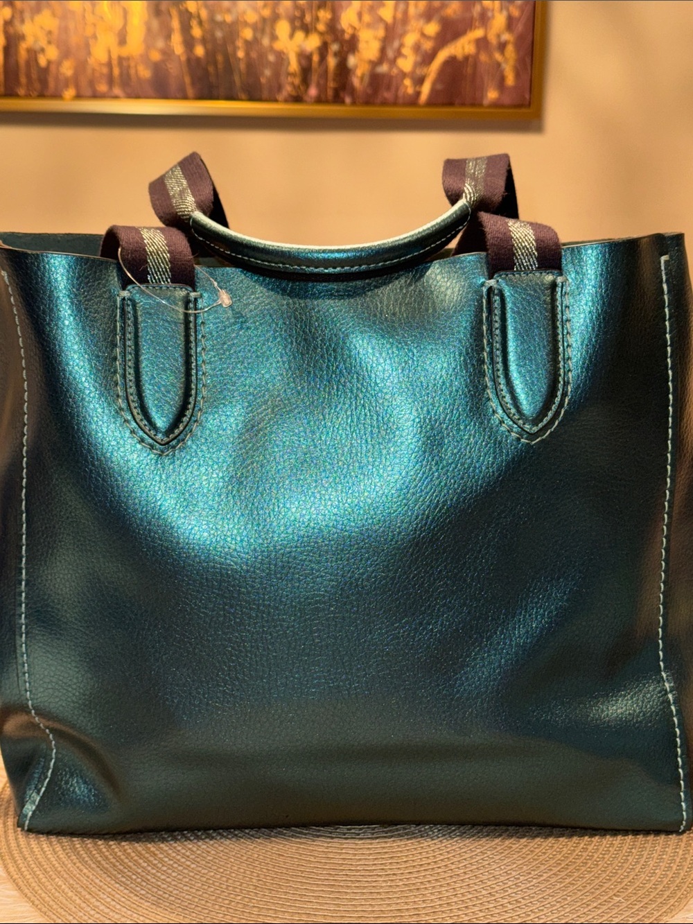 Coach Metallic Teal Women's Tote Bag and GunmetalTag, Suede Interior - NWOT - Picture 2 of 7
